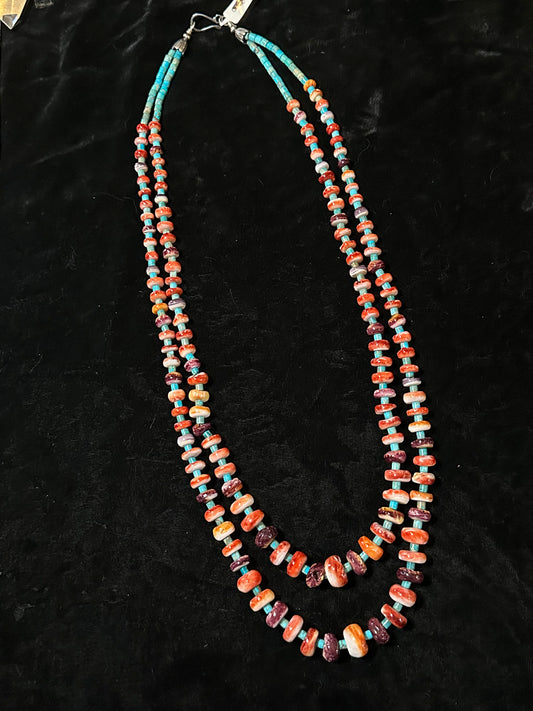 Spiny Oyster Shell and Turquoise Layered 2-Strand Necklace