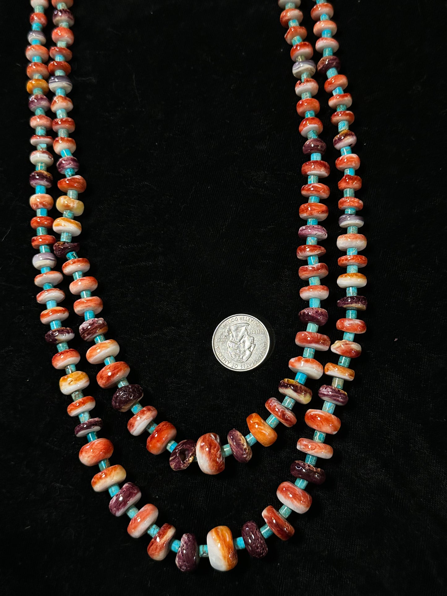 Spiny Oyster Shell and Turquoise Layered 2-Strand Necklace