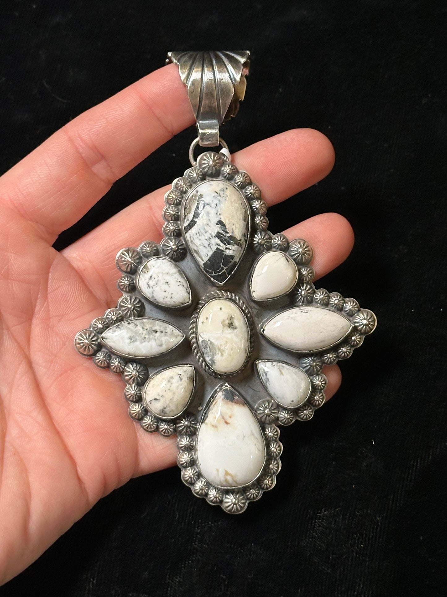 White Buffalo Turquoise Pendant by Gilbert Platero