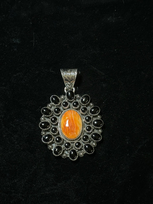 Spiny Oyster Shell and Black Onyx Pendant by Zia