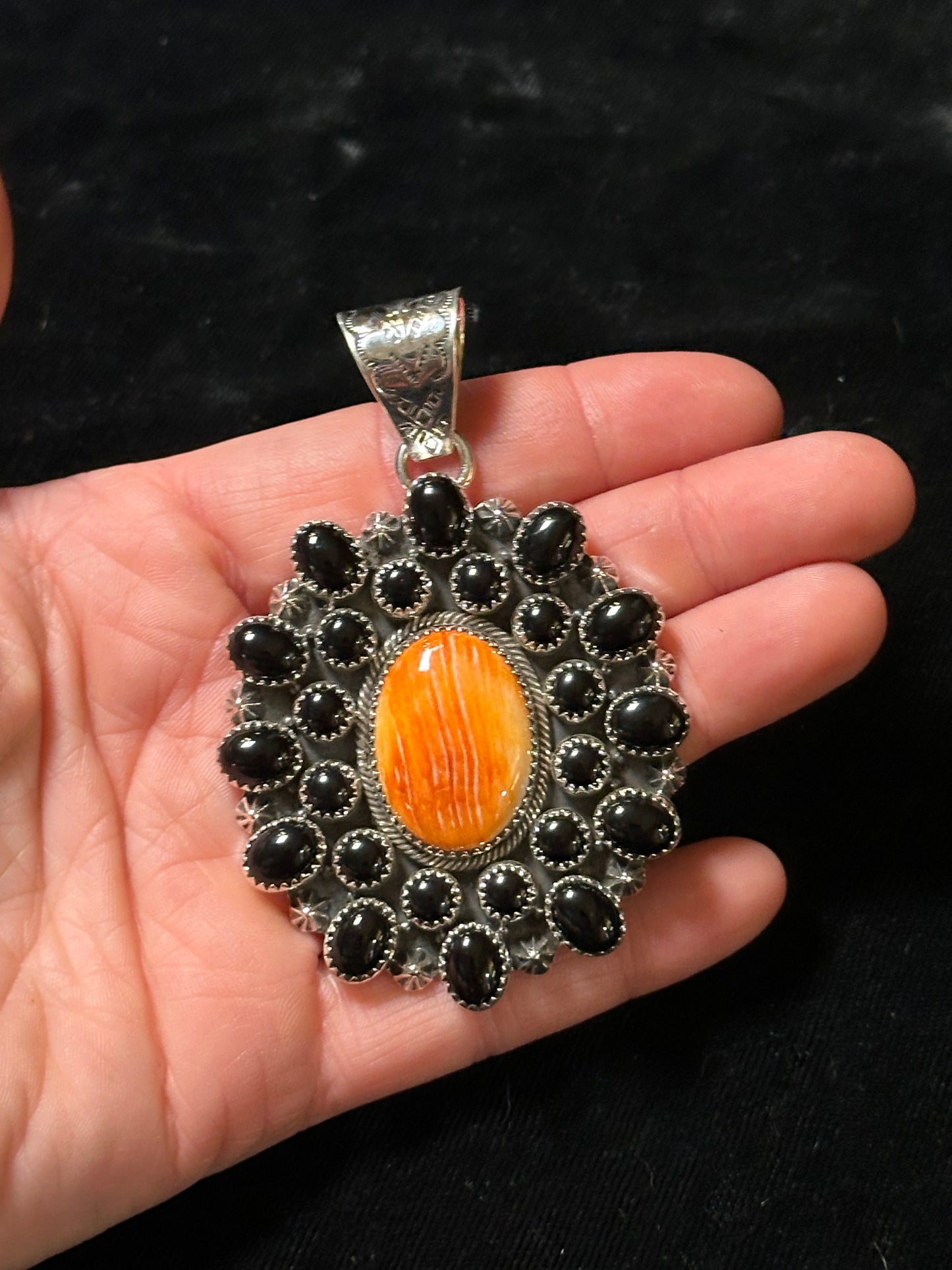 Spiny Oyster Shell and Black Onyx Pendant by Zia