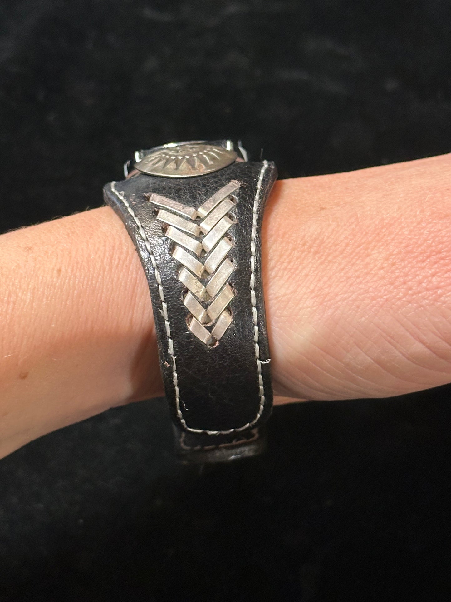 Black Leather and Sterling Silver Wristwatch