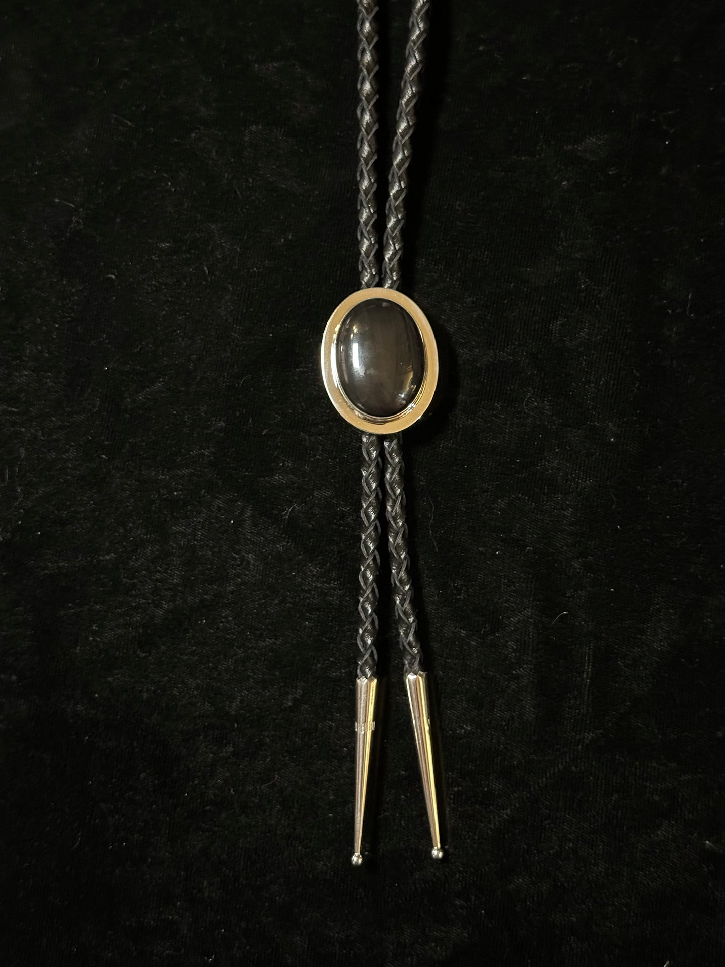 Black Onyx Bolo Tie by Marie Jackson, Navajo