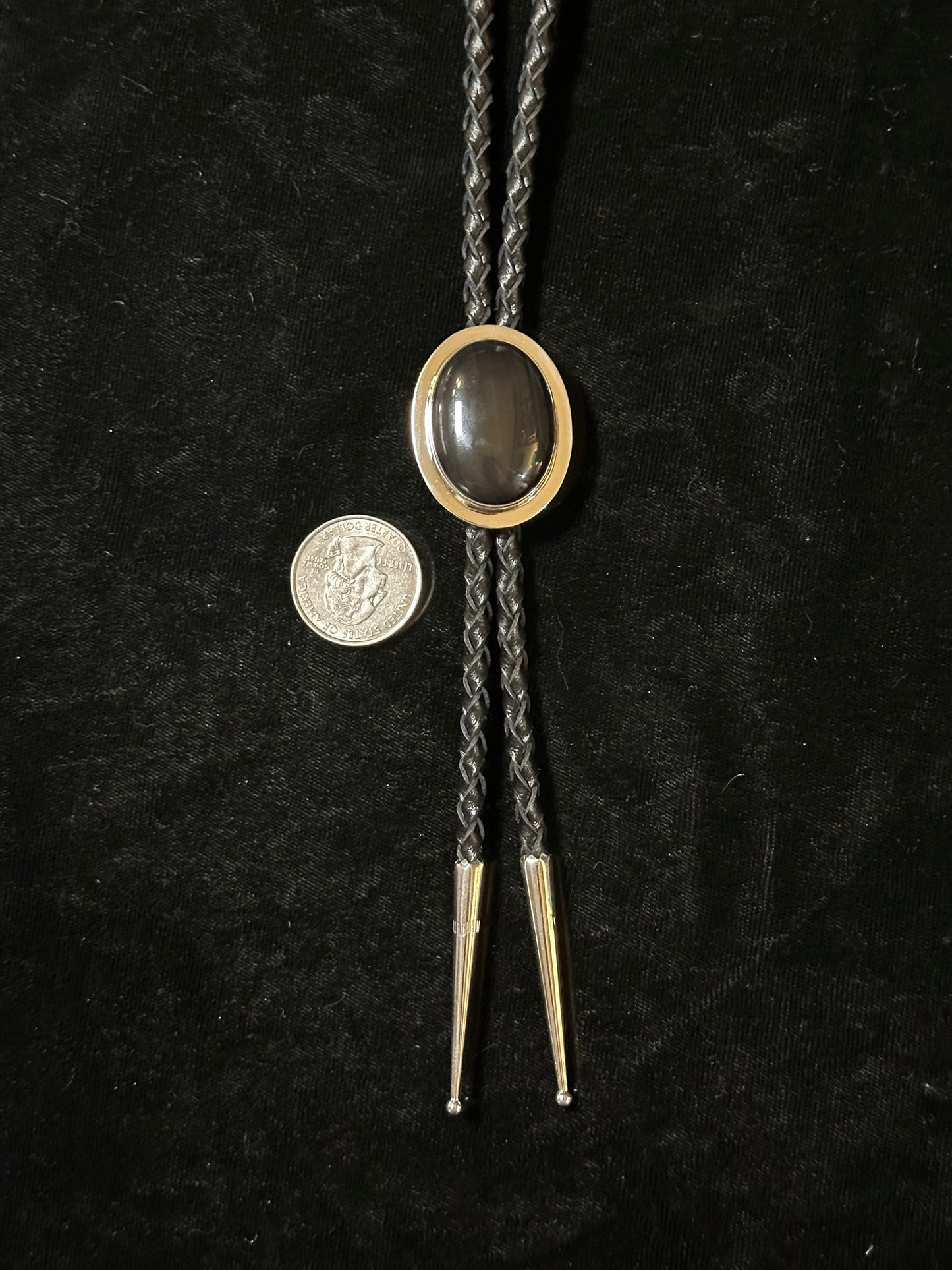 Black Onyx Bolo Tie by Marie Jackson, Navajo