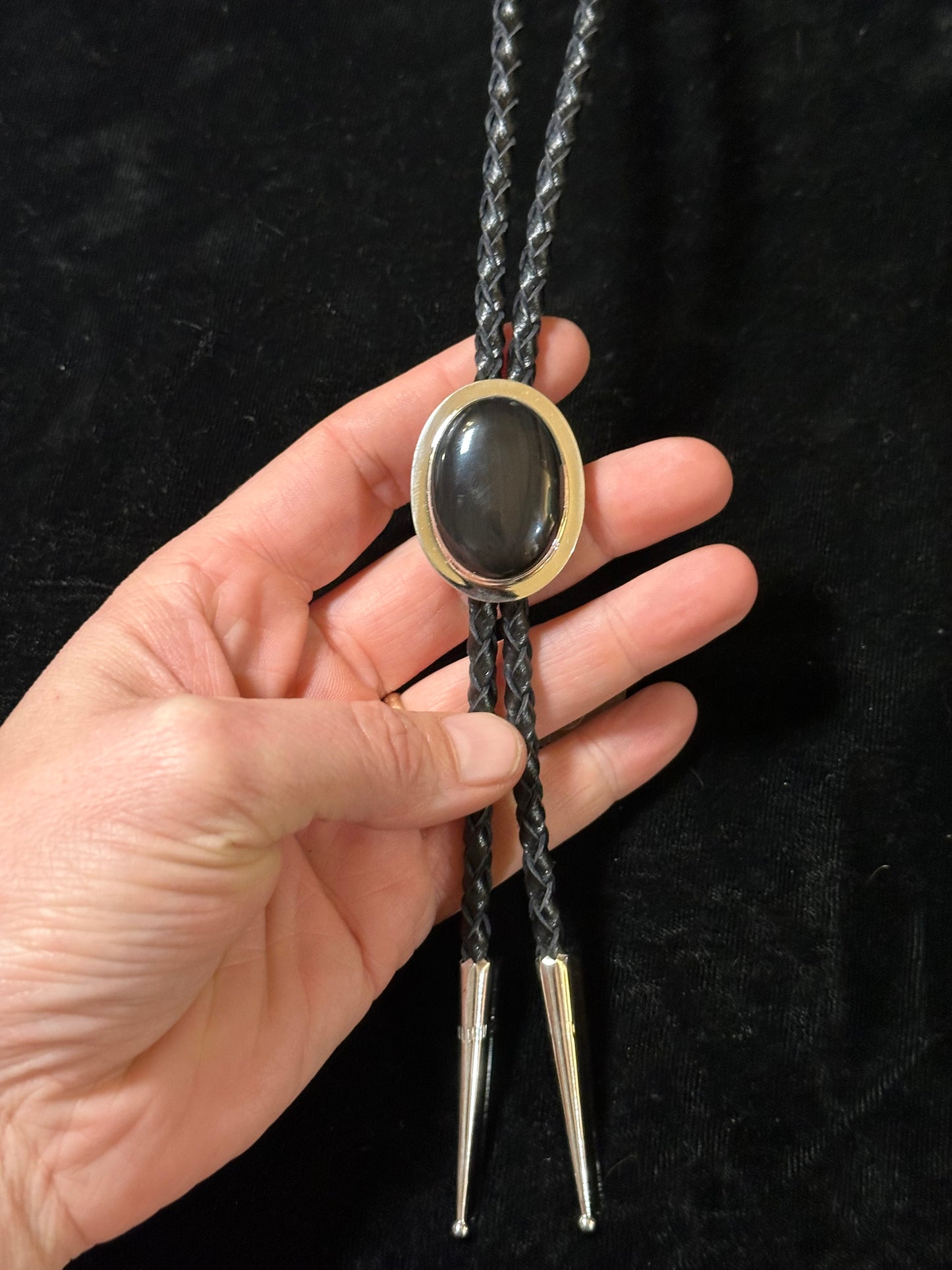 Black Onyx Bolo Tie by Marie Jackson, Navajo