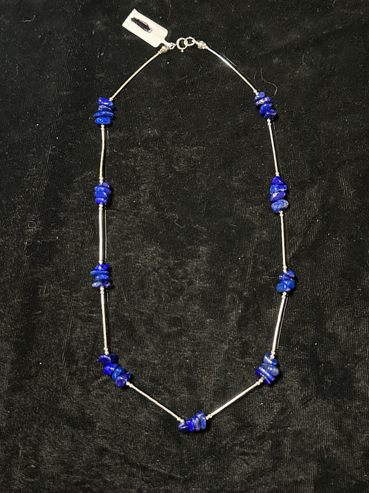 18" Natural Cut Lapis on Liquid Silver Chain