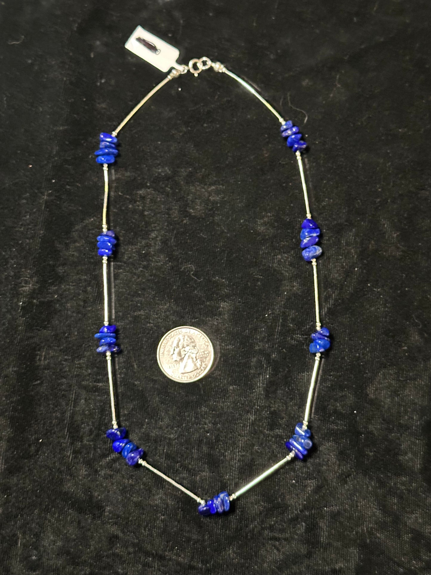 18" Natural Cut Lapis on Liquid Silver Chain