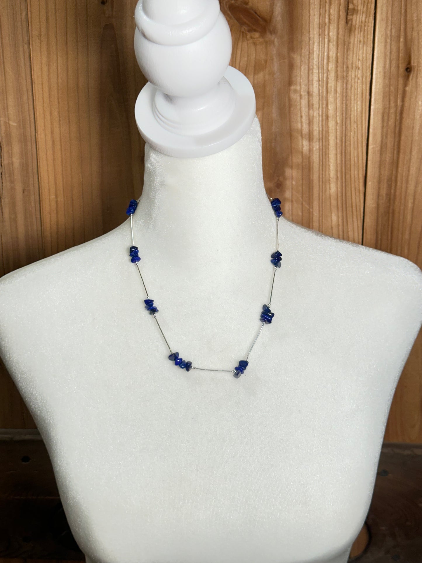18" Natural Cut Lapis on Liquid Silver Chain