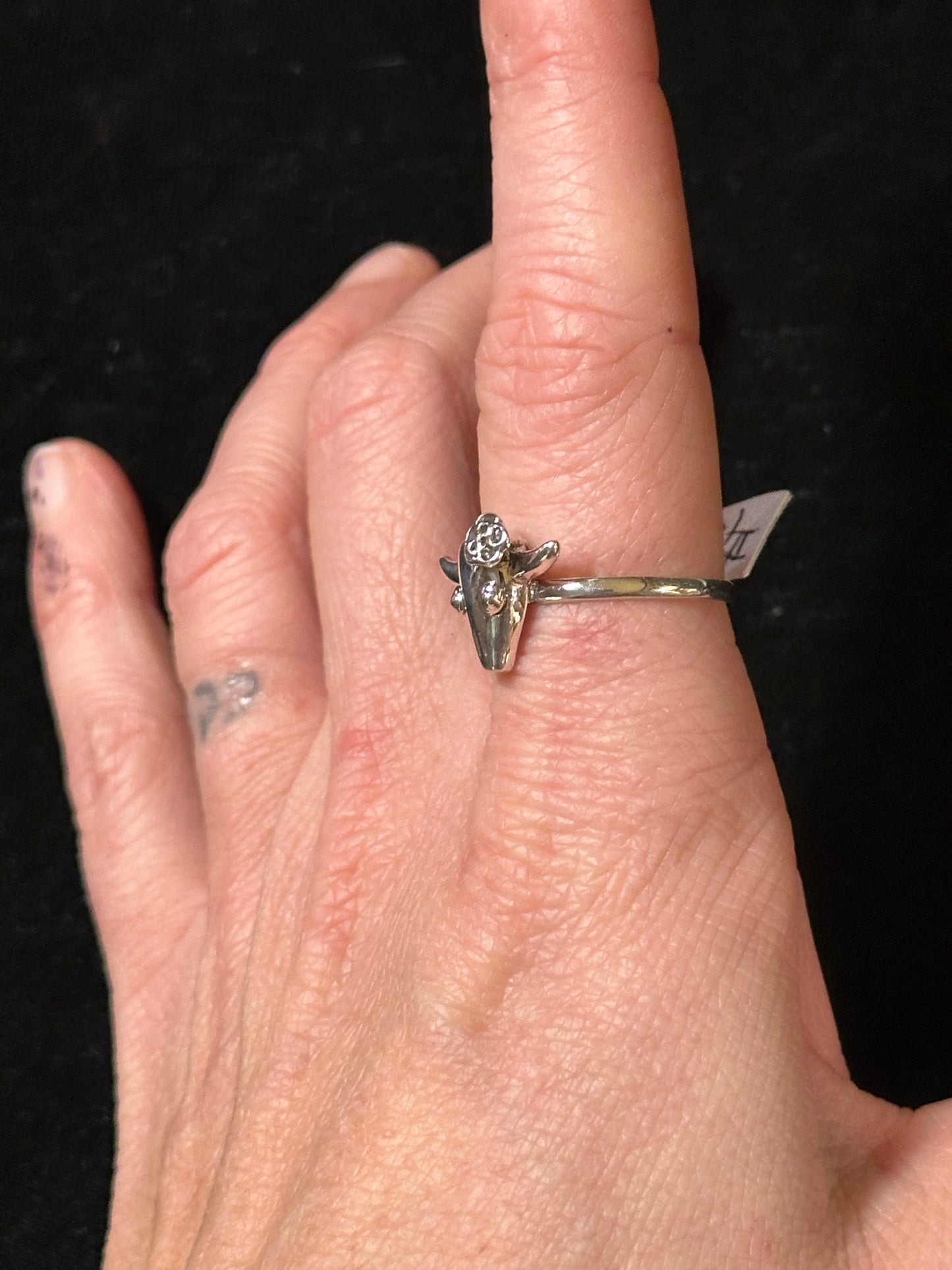 Sterling Silver Steer Head with Flower Ring