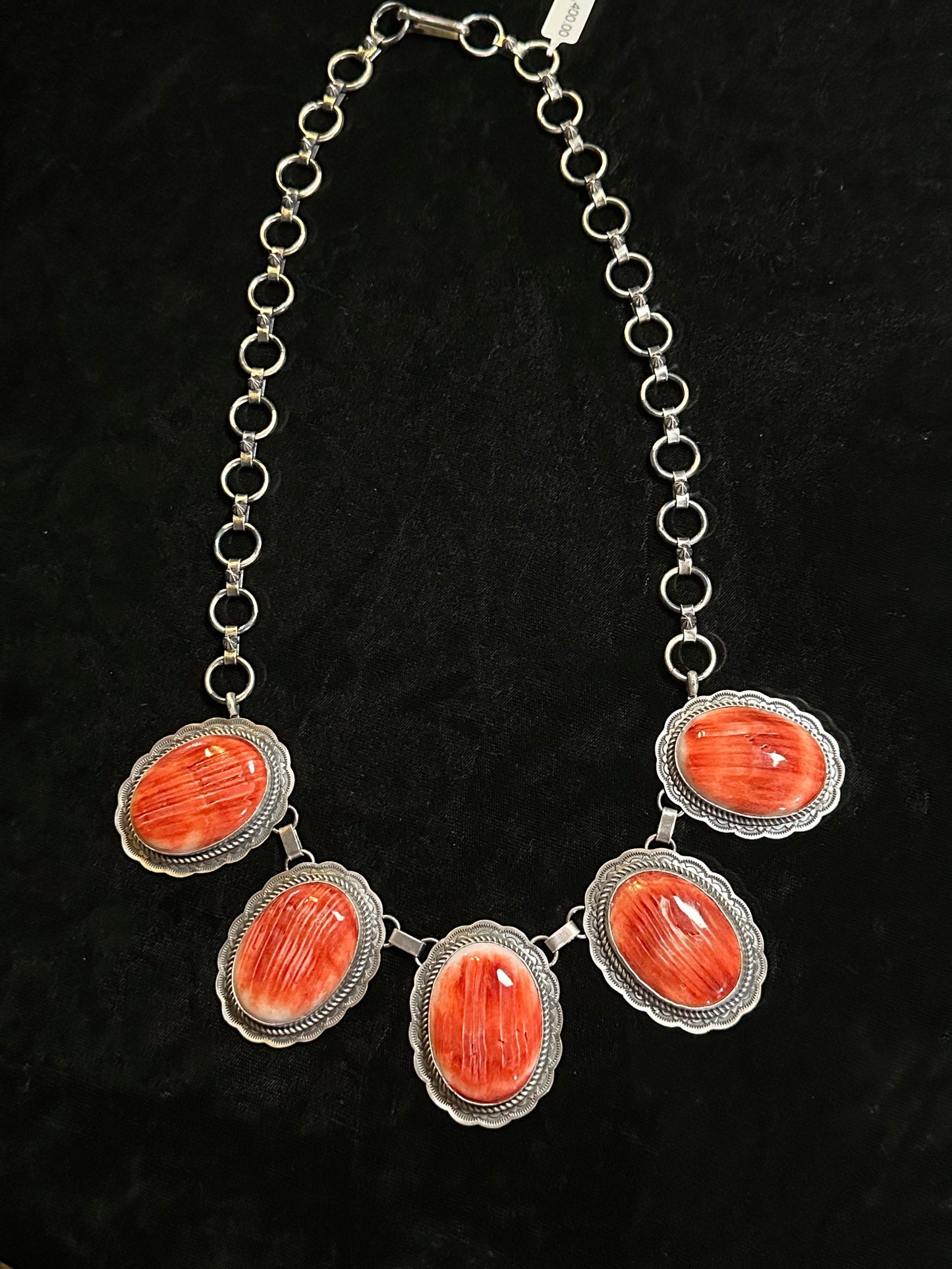 26" Necklace with Spiny Oyster Stones by T. Nez, Sr, Navajo