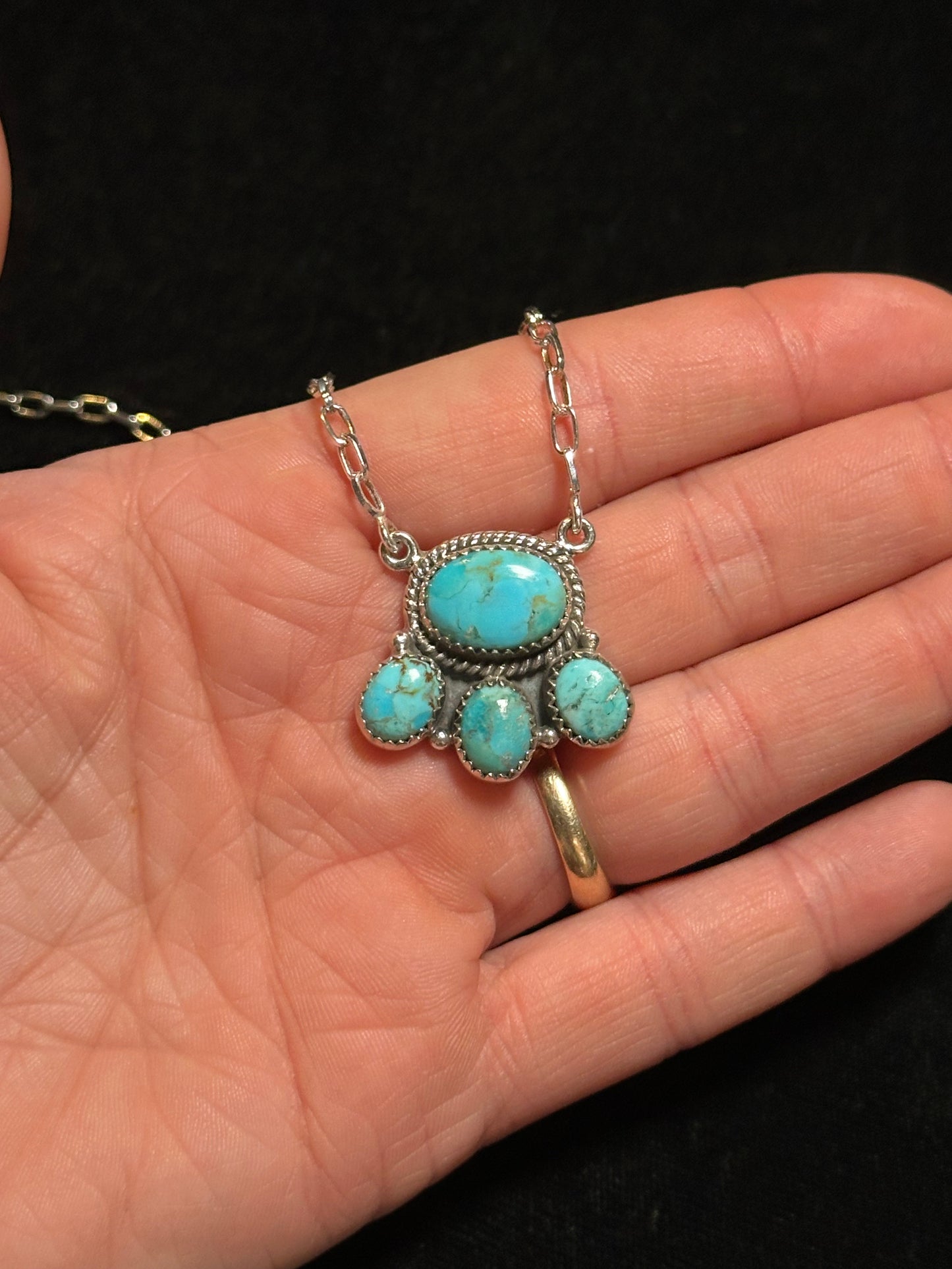 17"+2" Kingman Turquoise Necklace with Sterling Silver Paperclip Chain