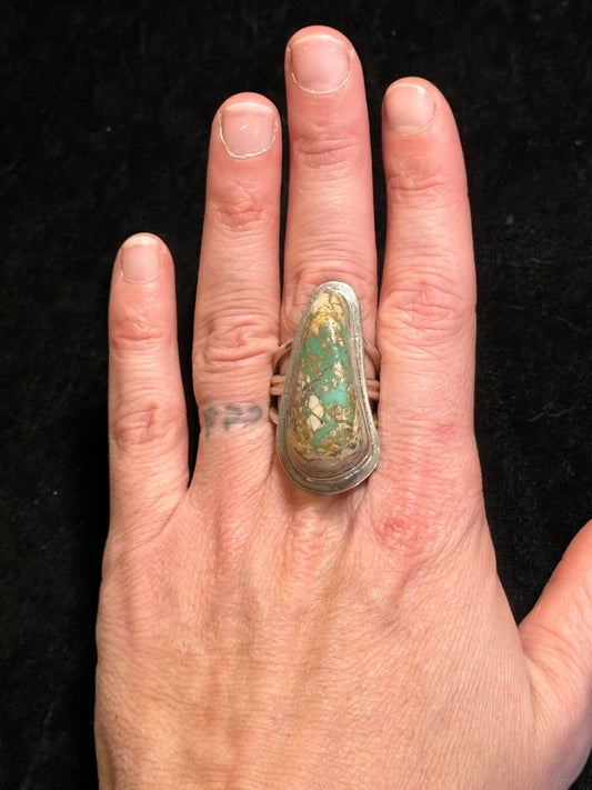 8.0 Carico Lake Turquoise Ring by Tommy Jackson, Navajo