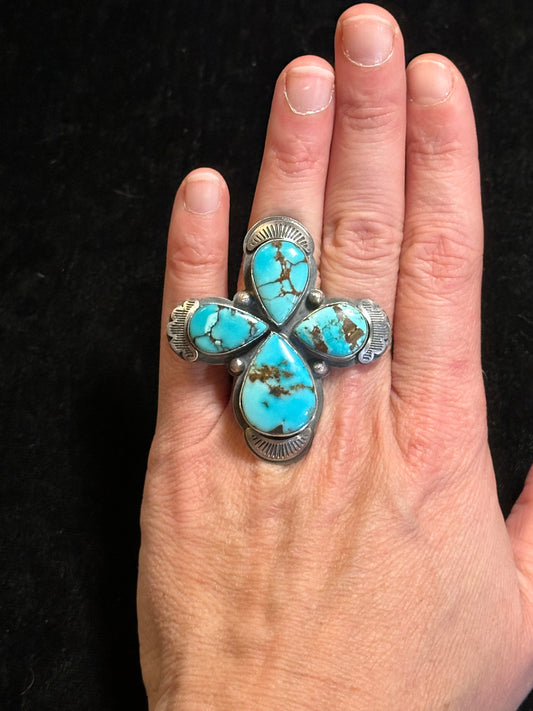 5.0-9.0 Adjustable Kingman Turquoise Ring by Gilbert Platero, Navajo