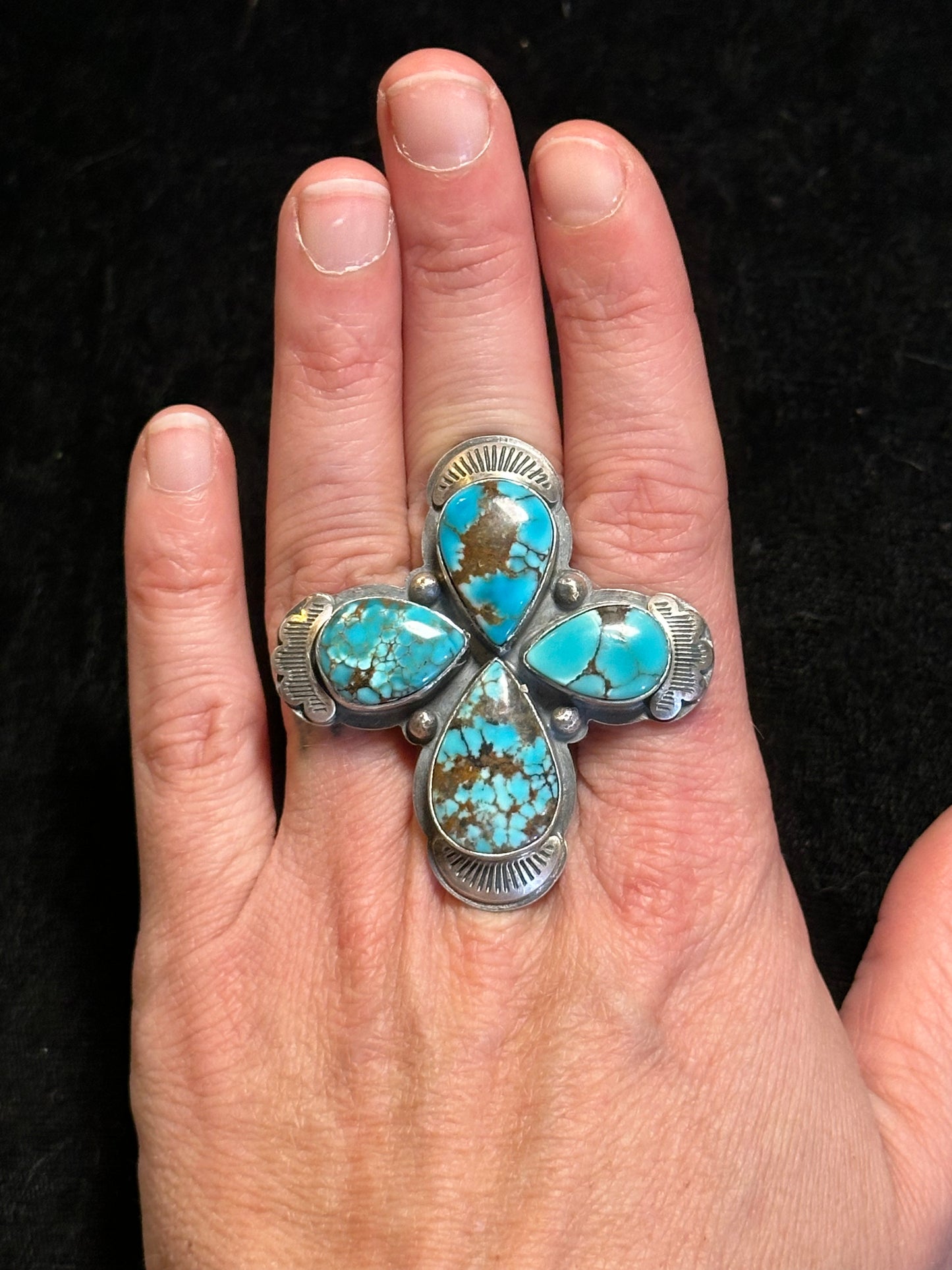 5.0-9.0 Adjustable Kingman Turquoise Ring by Gilbert Platero, Navajo