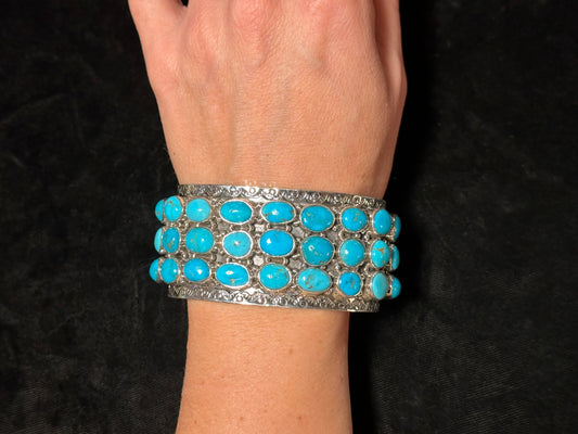 7 1/2" Cuff with 33 Sleeping Beauty Turquoise Stones by Zia