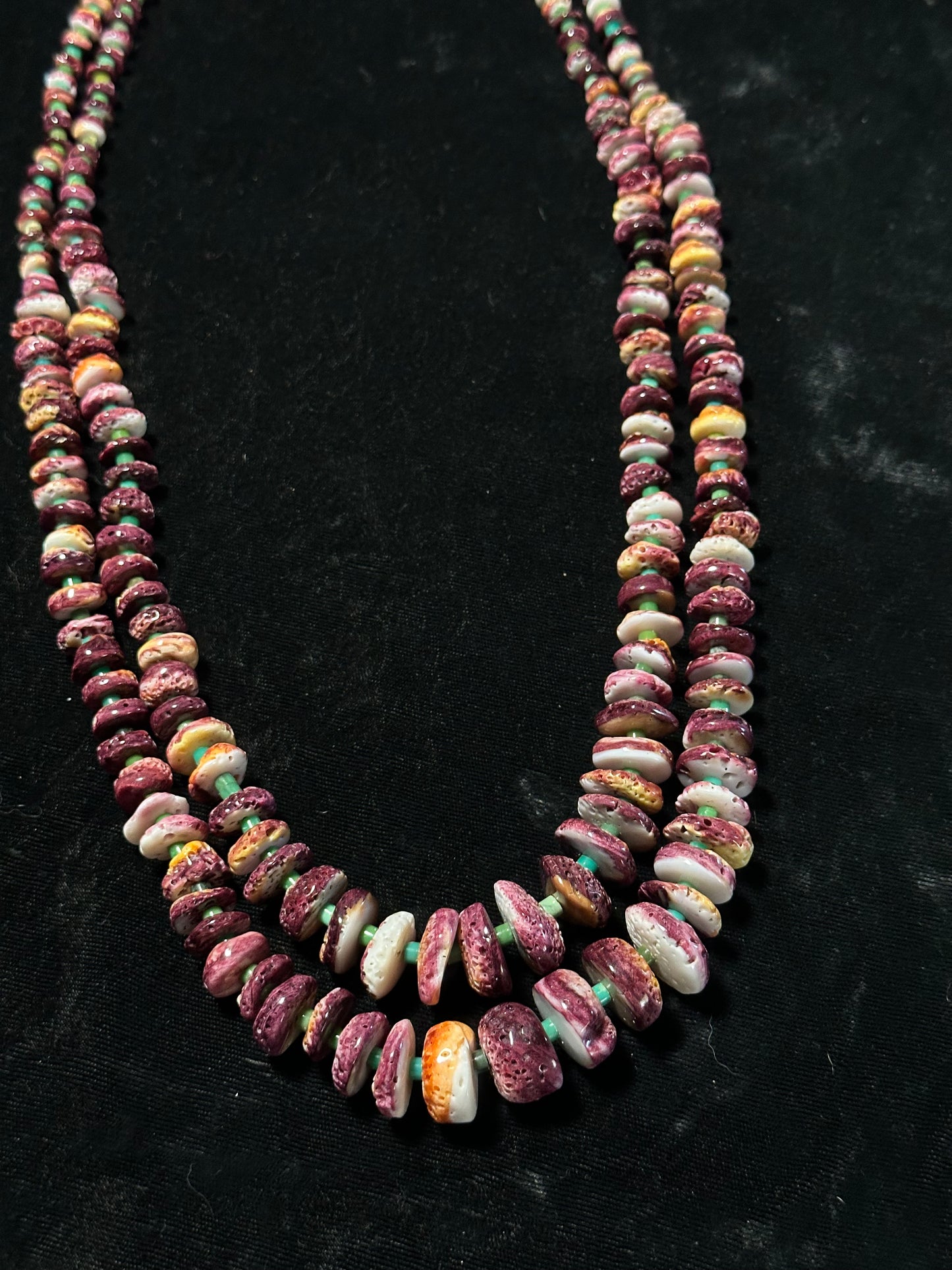Spiny Oyster Shell and Royston Turquoise 2-Strand Necklace