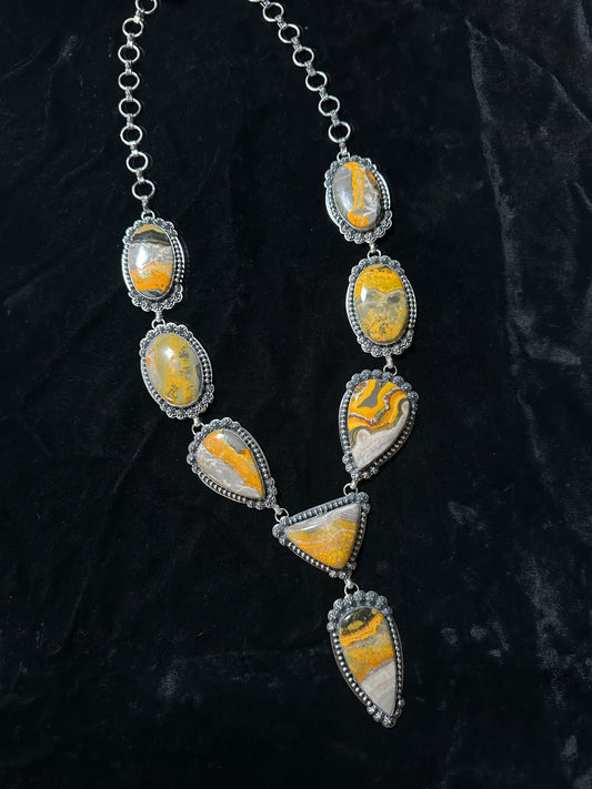 30"+4" Bumblebee Jasper Lariat by Calvin Delgarito, Navajo