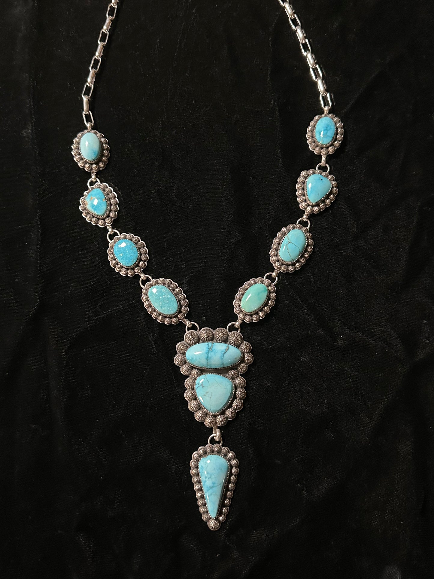 26"+ 4" Sonoran Blue Turquoise Lariat by Calvin Delgarito, Navajo
