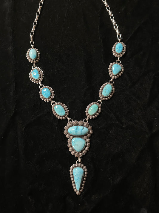 26"+ 4" Sonoran Blue Turquoise Lariat by Calvin Delgarito, Navajo