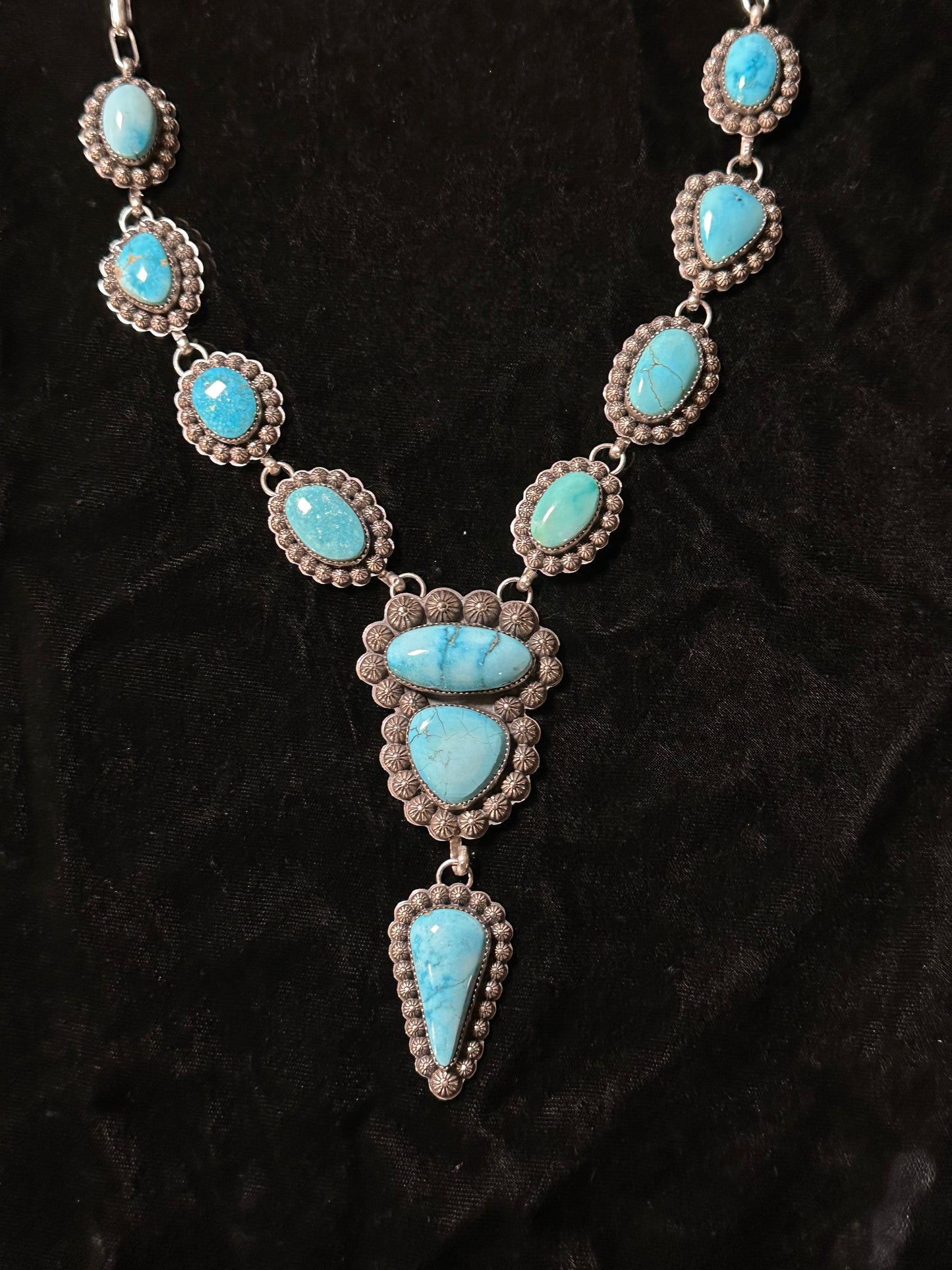 26"+ 4" Sonoran Blue Turquoise Lariat by Calvin Delgarito, Navajo