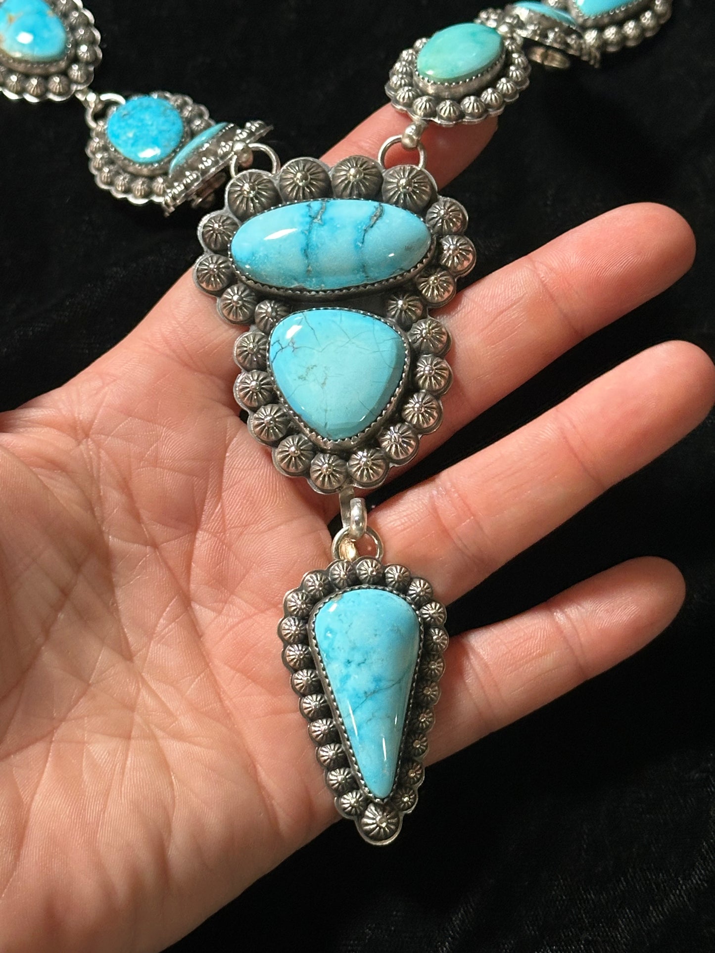 26"+ 4" Sonoran Blue Turquoise Lariat by Calvin Delgarito, Navajo