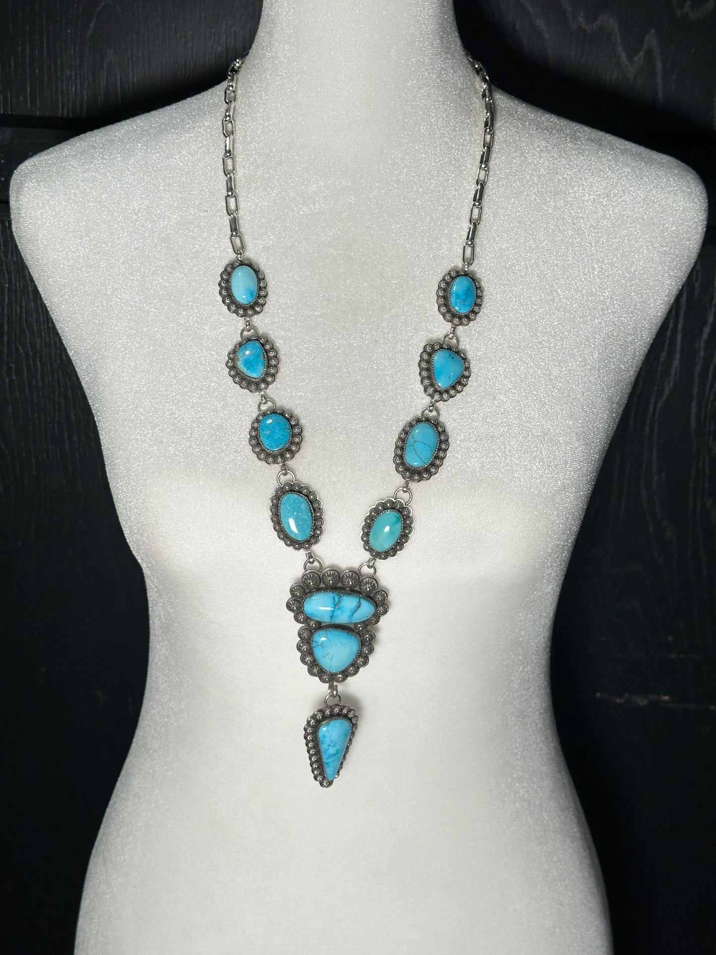 26"+ 4" Sonoran Blue Turquoise Lariat by Calvin Delgarito, Navajo