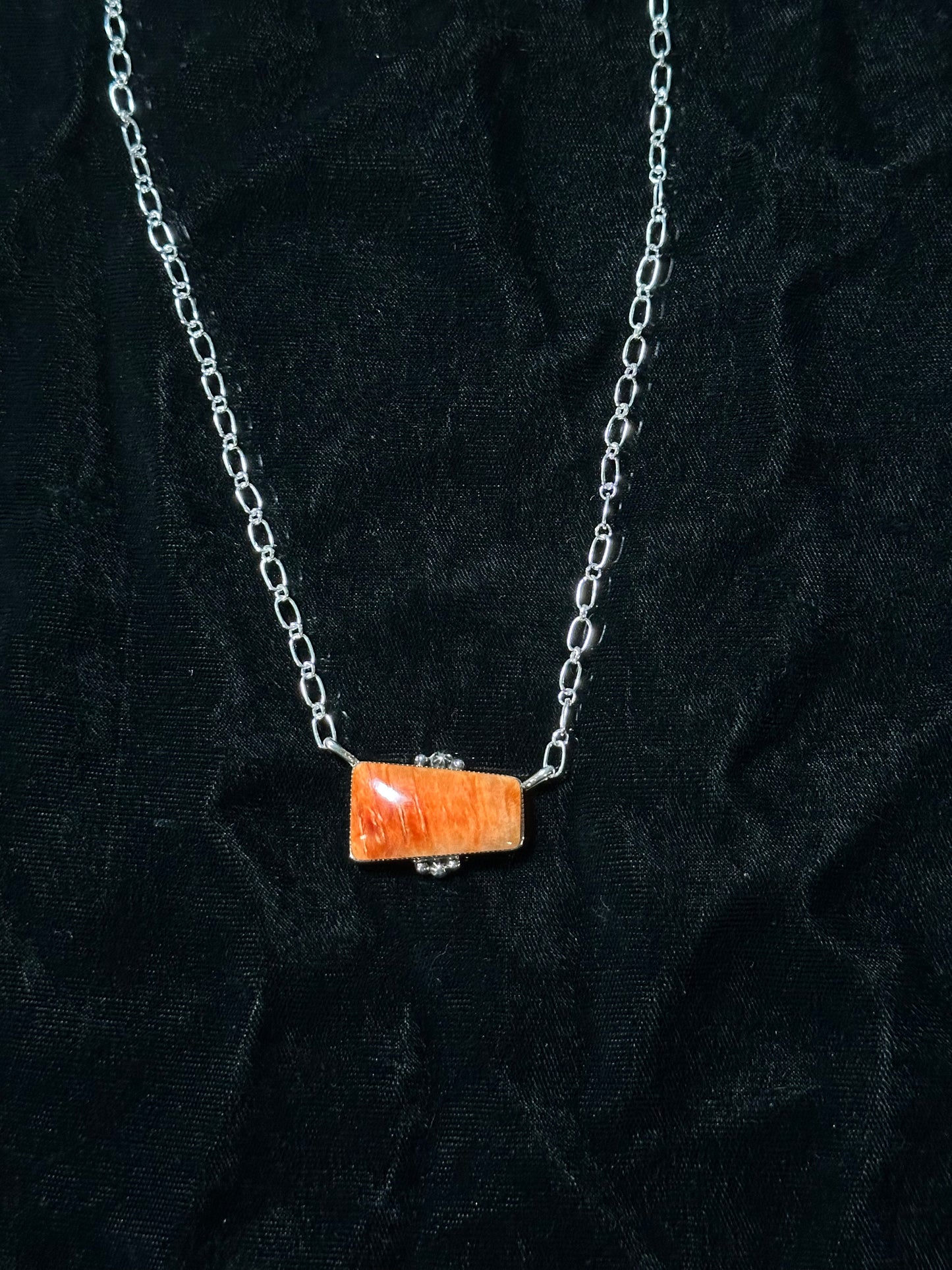 Orange Spiny Oyster Shell Bar Necklace by Sheena Jack, Navajo
