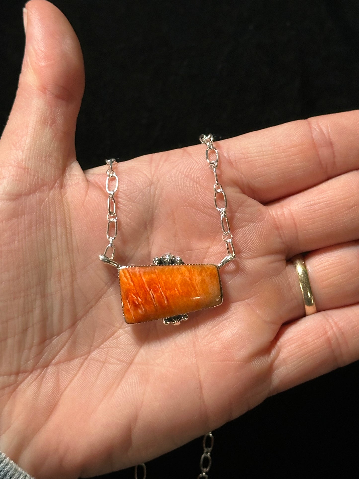 Orange Spiny Oyster Shell Bar Necklace by Sheena Jack, Navajo