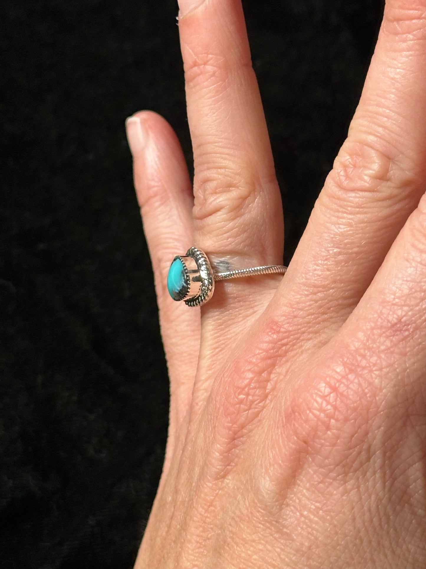 Twisted Turquoise Ring by Sheena Jake, Navajo