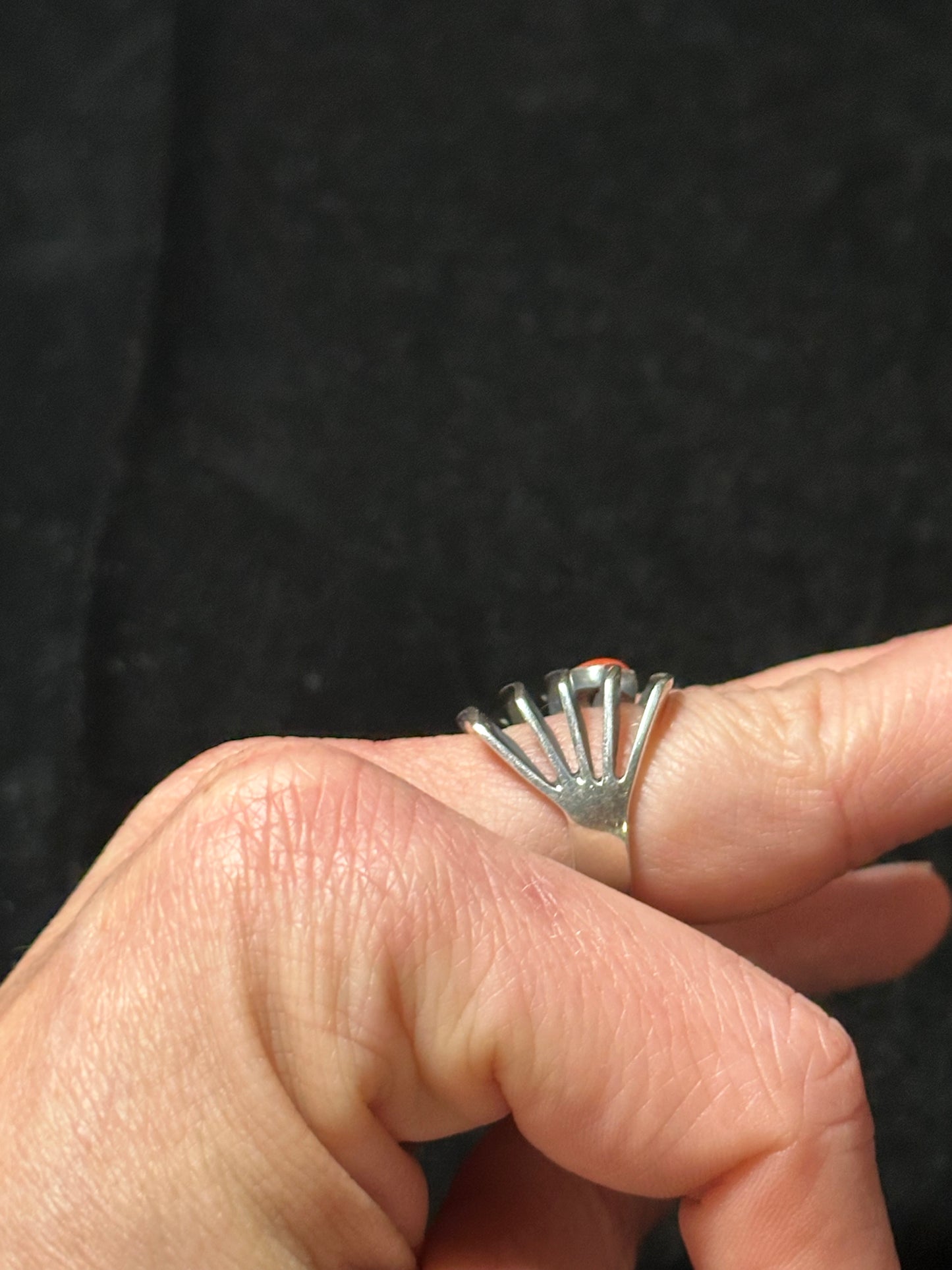 7.0 Abstract Sterling Silver and Red Coral Ring