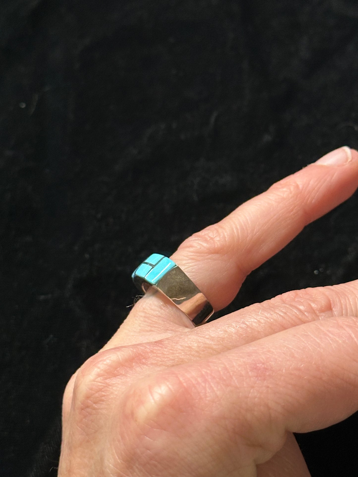 Sleeping Beauty Turquoise Inlay Ring by Verna Kanesta, Zuni