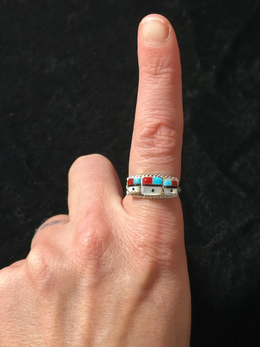 9.5 Multi Stoned Inlay Ring by Devoria Bowekaty, Zuni