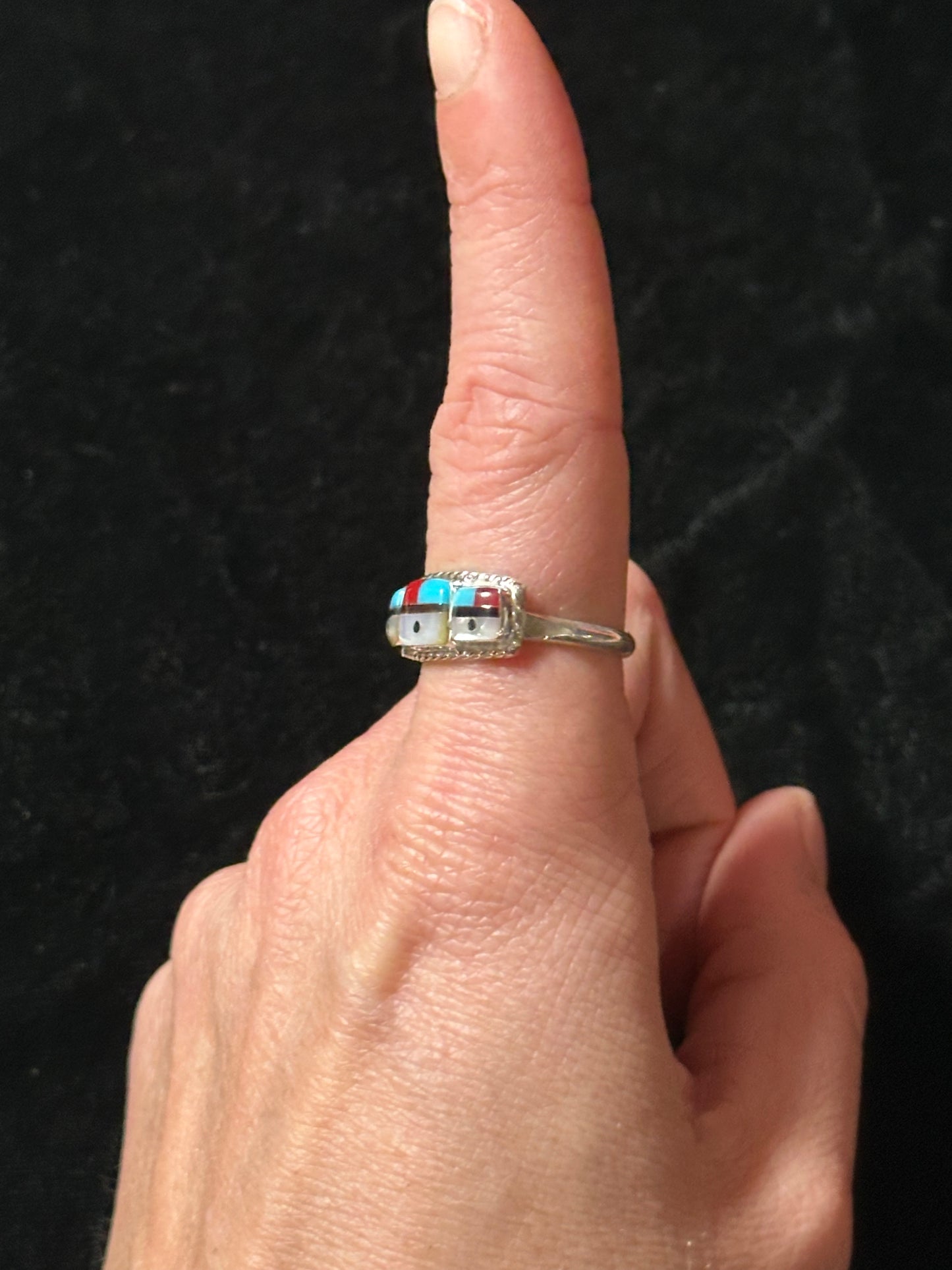 9.5 Multi Stoned Inlay Ring by Devoria Bowekaty, Zuni
