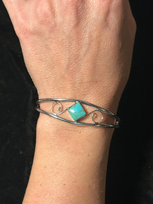 6"-7" Cuff with Turquoise Stone by Helena Barbone, Navajo