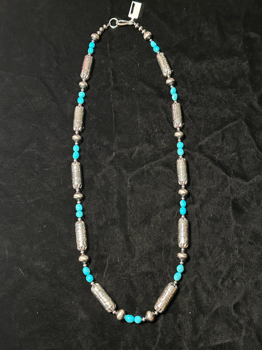 28" Sleeping Beauty Turquoise Nuggets and Navajo Pearls Necklace