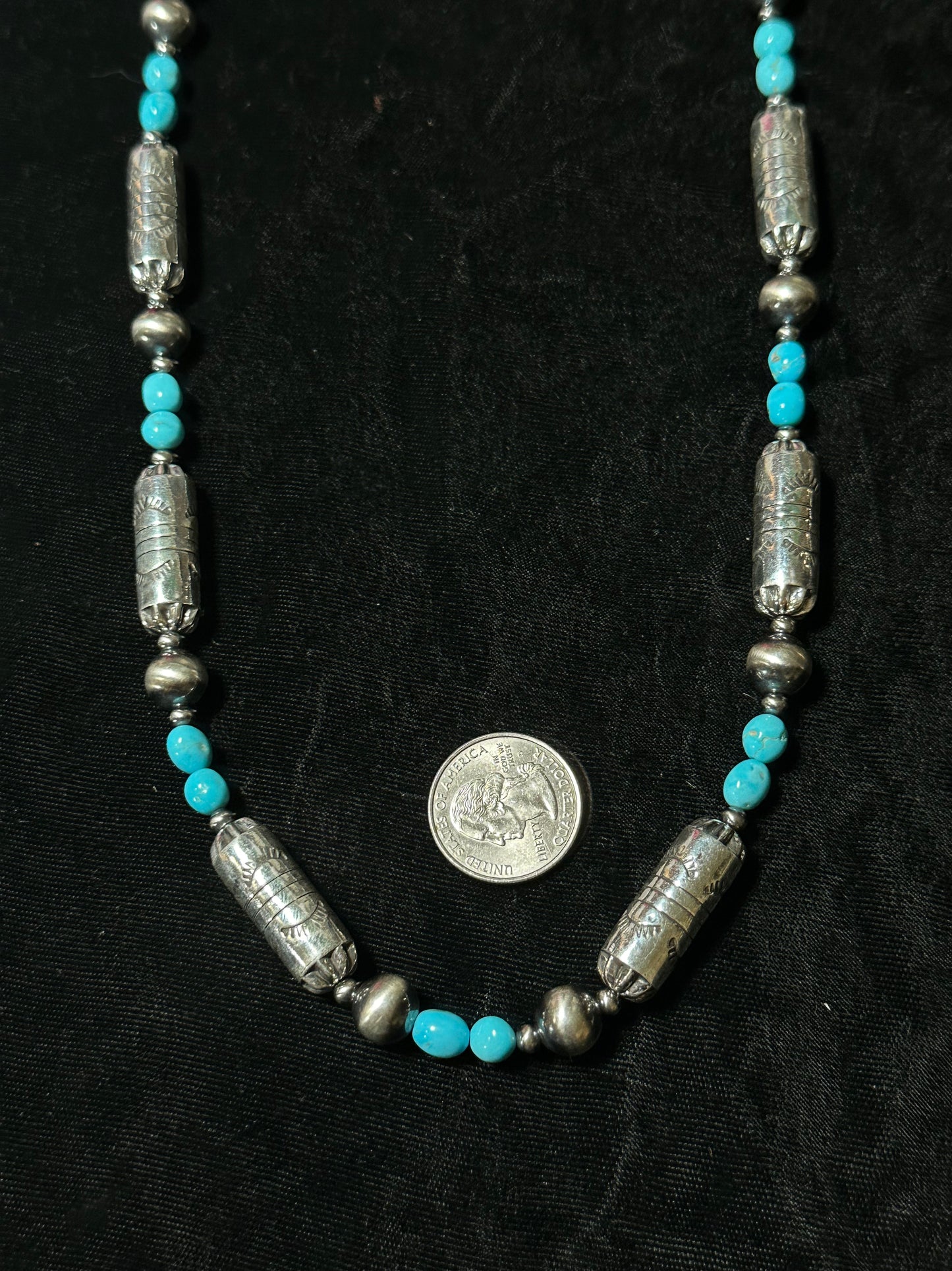 28" Sleeping Beauty Turquoise Nuggets and Navajo Pearls Necklace