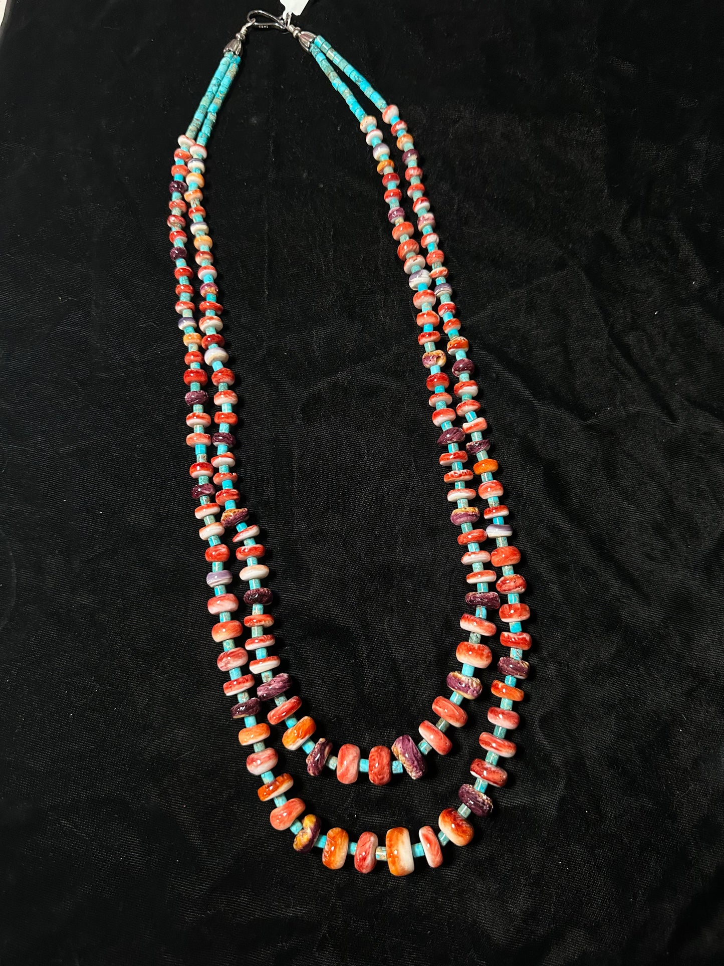 32" and 28" Stacked Spiny Oyster and Turquoise Heishi Beads Necklace