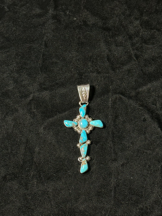 Kingman Turquoise Cross Pendant with a 7mm Bale by Sheena Jack, Navajo