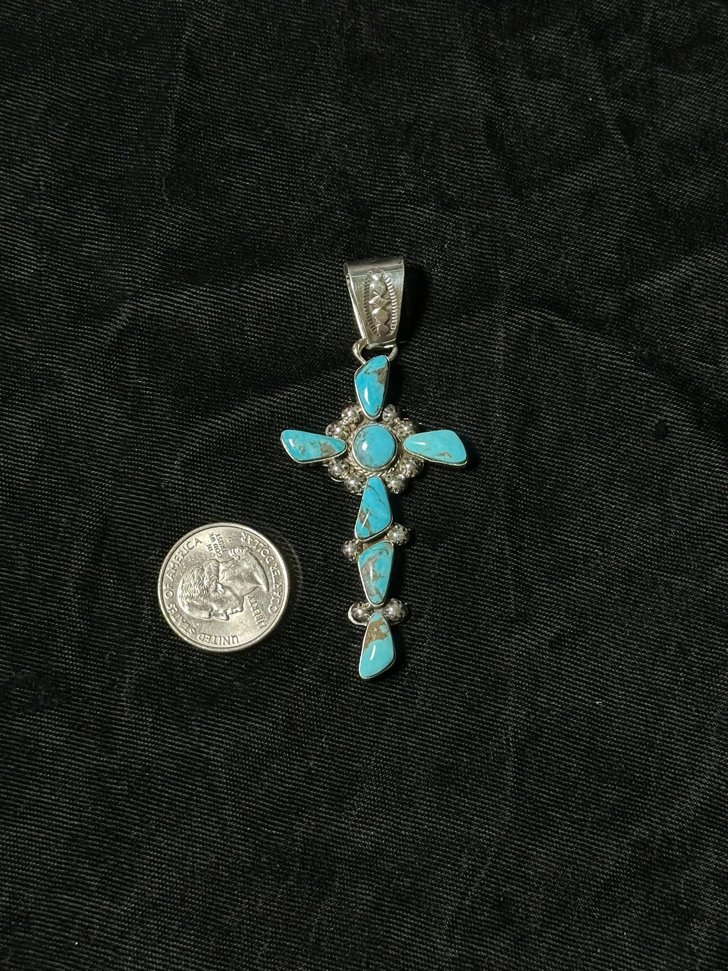 Kingman Turquoise Cross Pendant with a 7mm Bale by Sheena Jack, Navajo