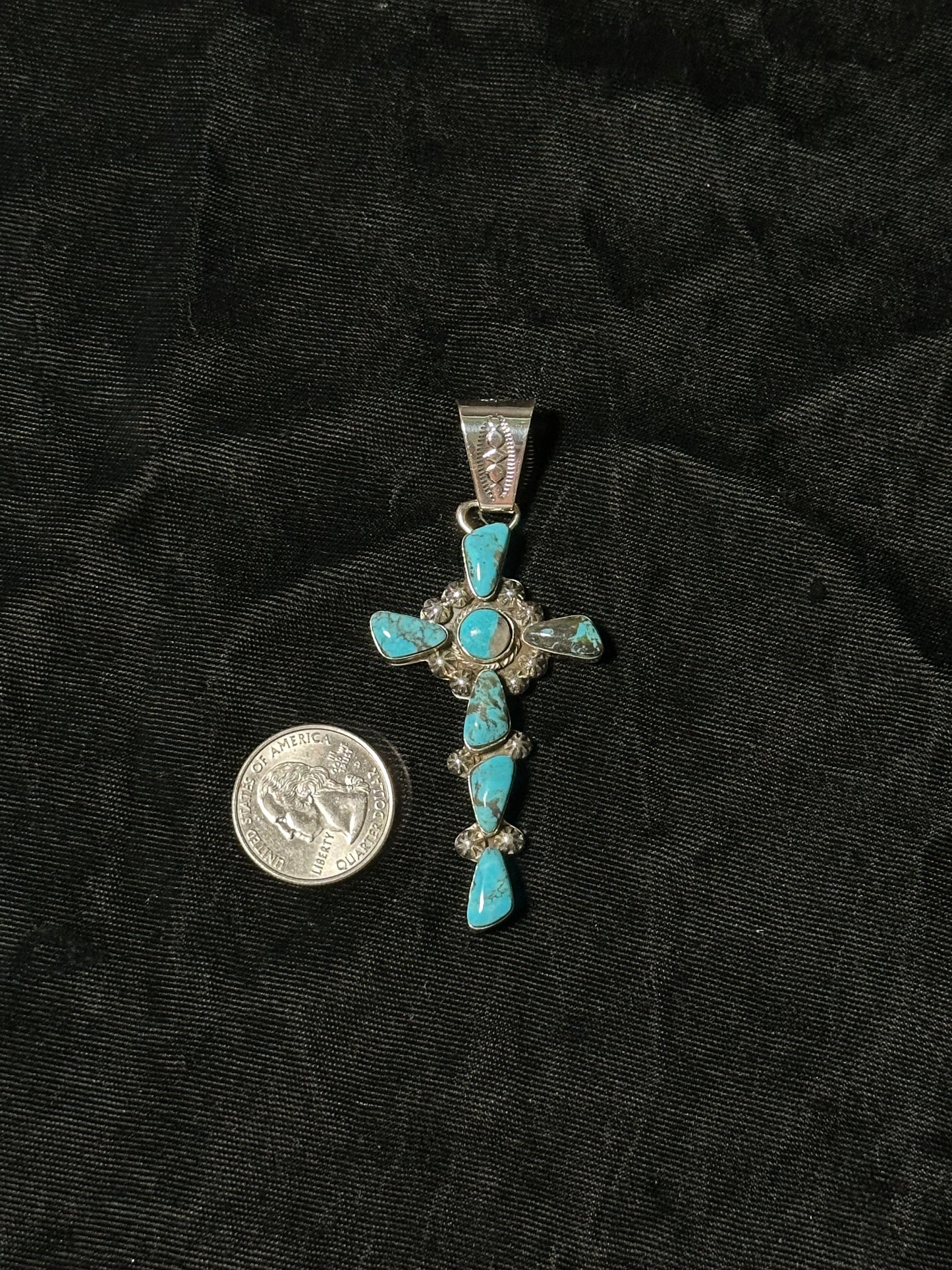 Kingman Turquoise Cross Pendant with a 7mm Bale by Sheena Jack, Navajo