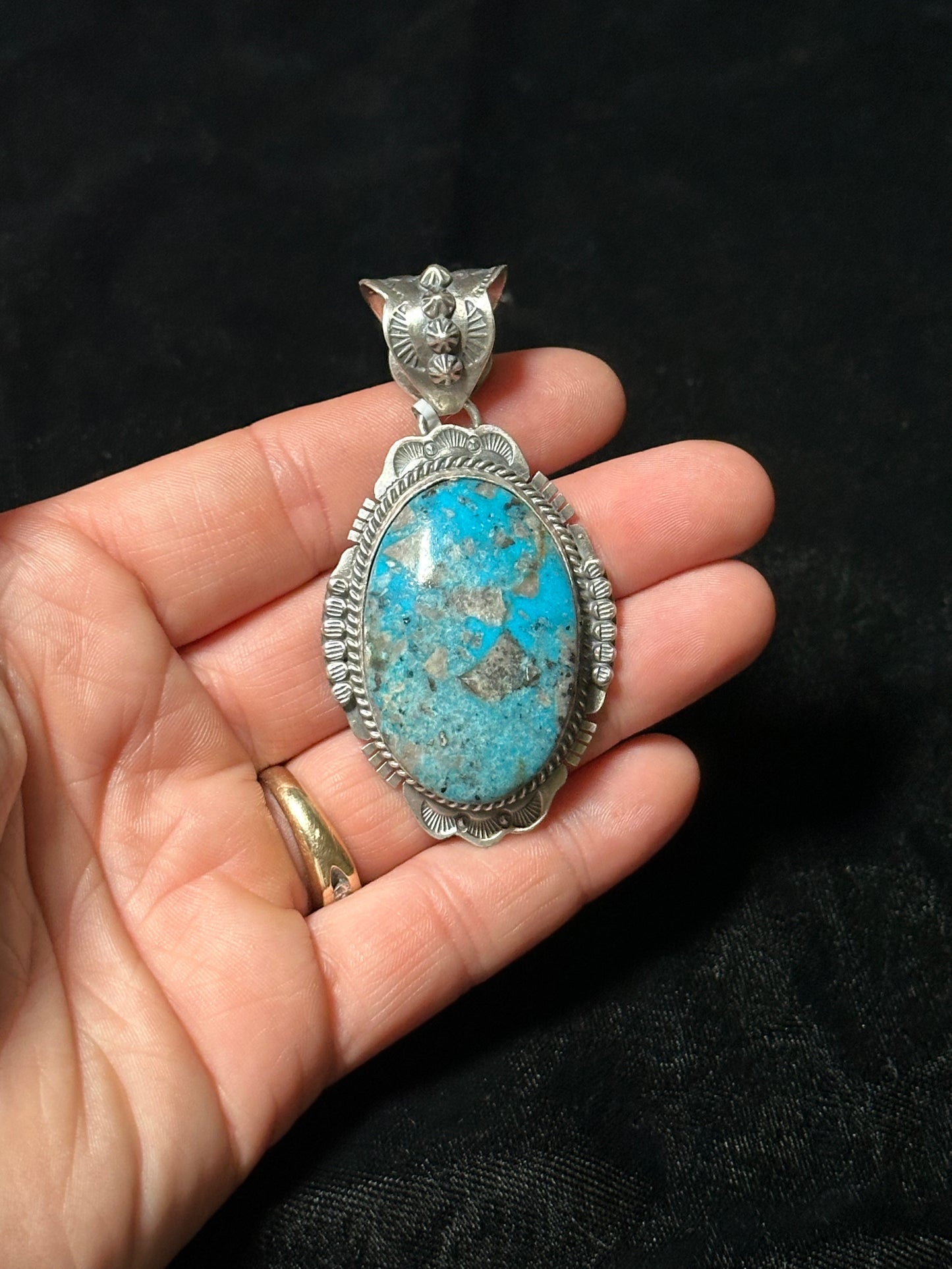 Kingman Turquoise Pendant with a 11mm Bale by John Nelson, Navajo