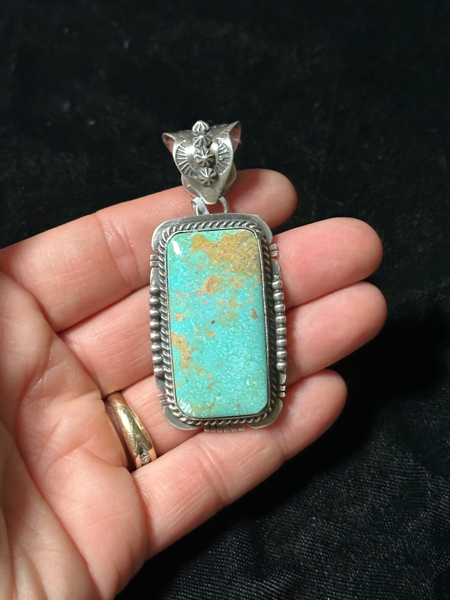 Rectangle Kingman Turquoise Pendant by John Nelson, Navajo