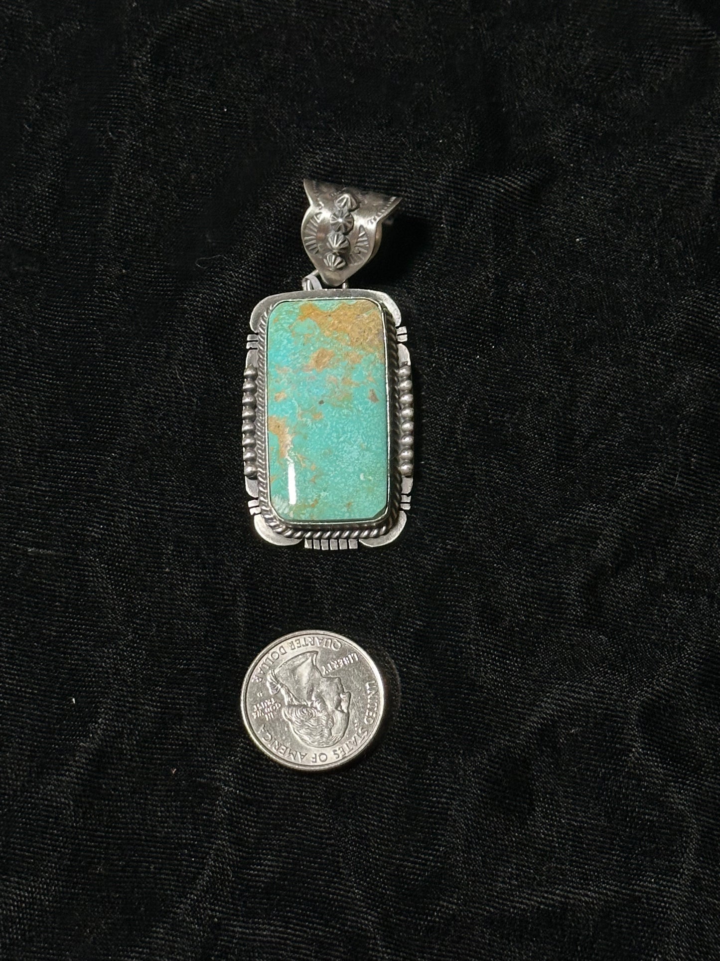 Rectangle Kingman Turquoise Pendant by John Nelson, Navajo