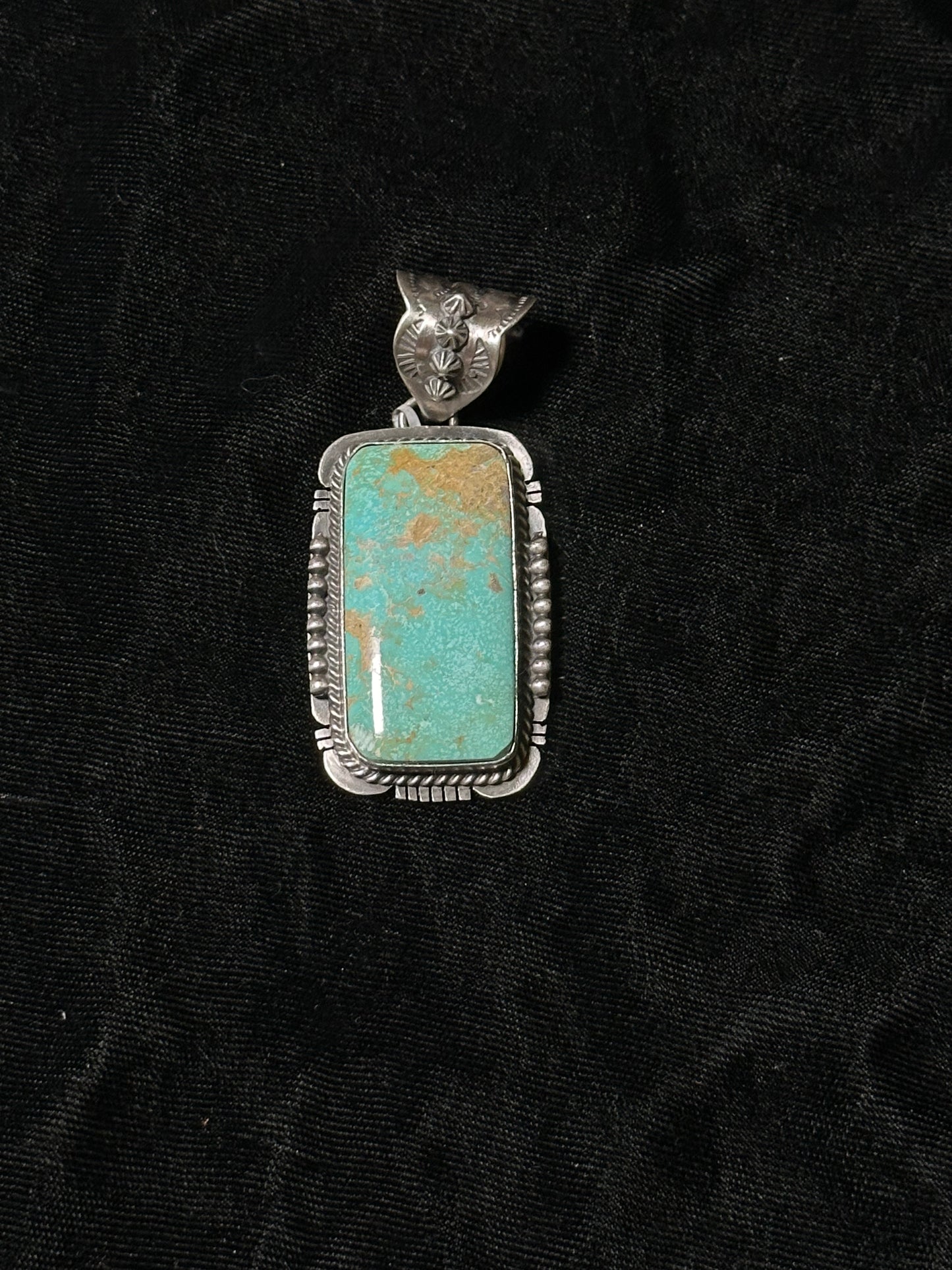 Rectangle Kingman Turquoise Pendant by John Nelson, Navajo