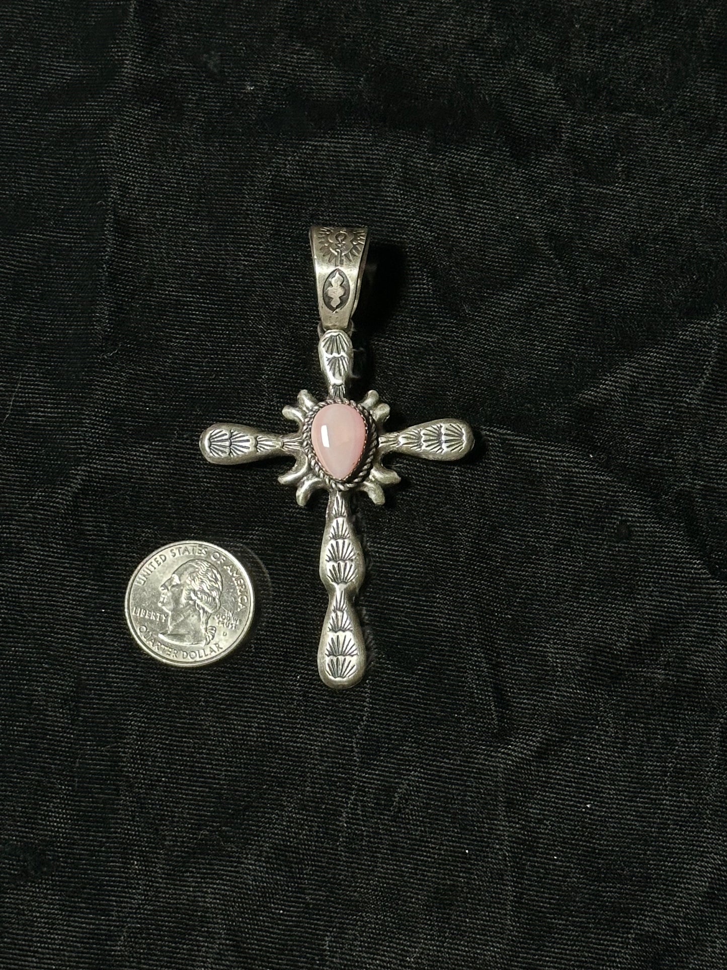 Cross Pendant with Pink Conch Shell Stone by Richard Yazzie, Navajo