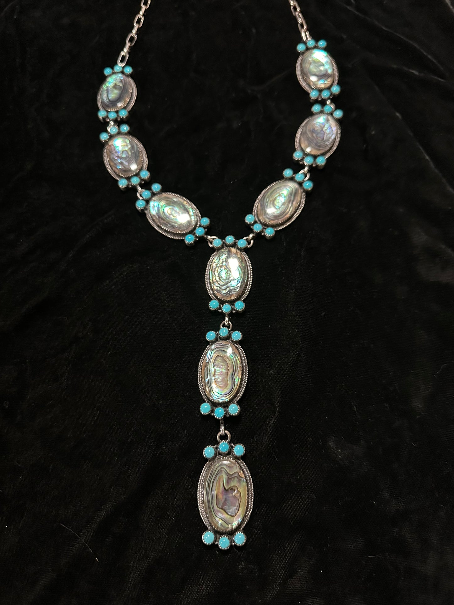 28"+6" Abalone Sheu and Sleeping Beauty Turquoise Lariat Necklace