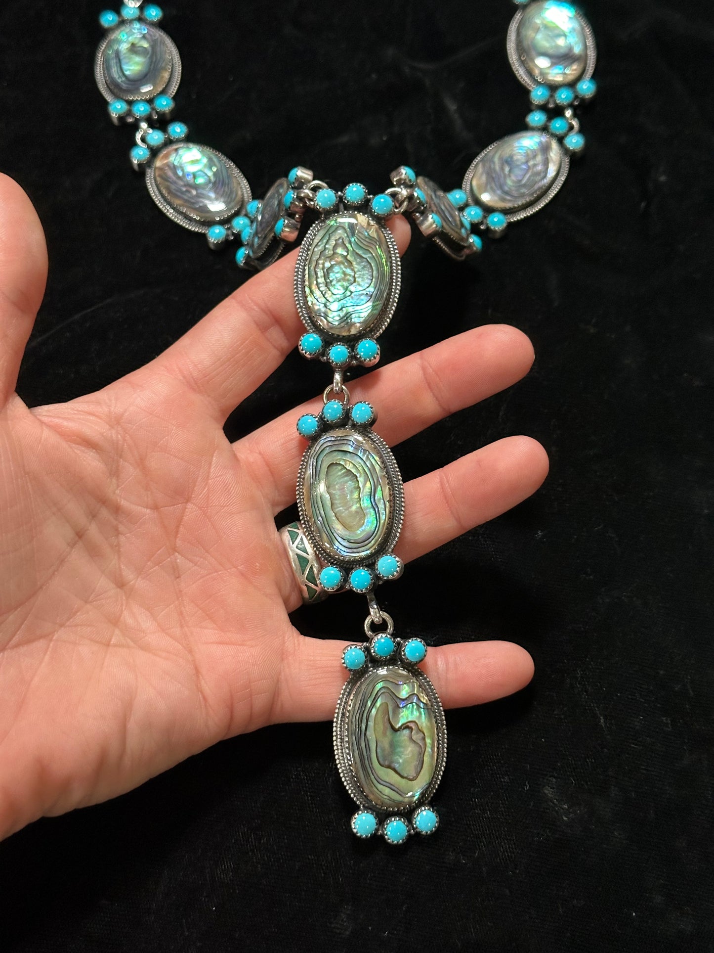 28"+6" Abalone Sheu and Sleeping Beauty Turquoise Lariat Necklace