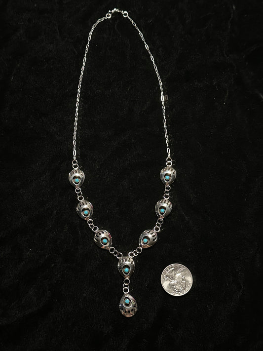 Shadowbox Bear Paw Lariat Necklace by Leroy Parker, Navajo