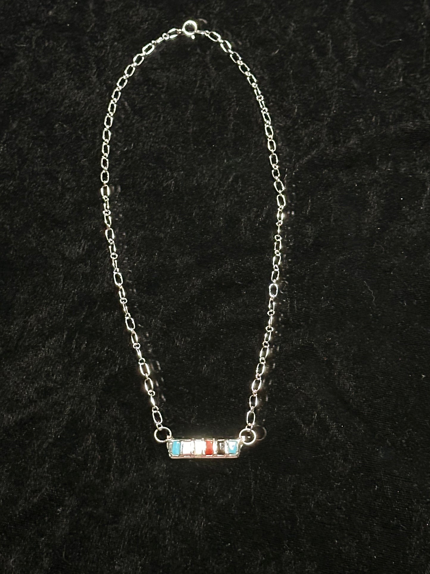 Multi Stone Inlay Bar Necklace by Glennetta Luna, Zuni