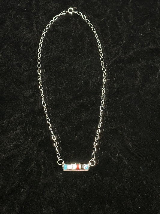 Multi Stone Inlay Bar Necklace by Glennetta Luna, Zuni